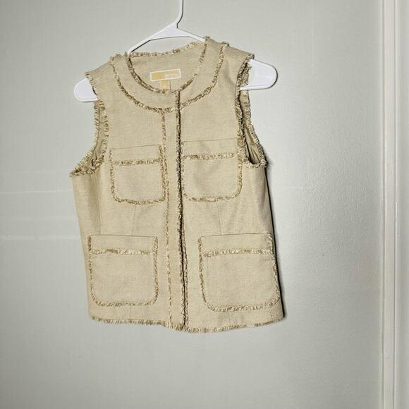Michael Michael Kors Tan Cream Tweed Button Front Pockets Vest Size 6 - Picture 4 of 10